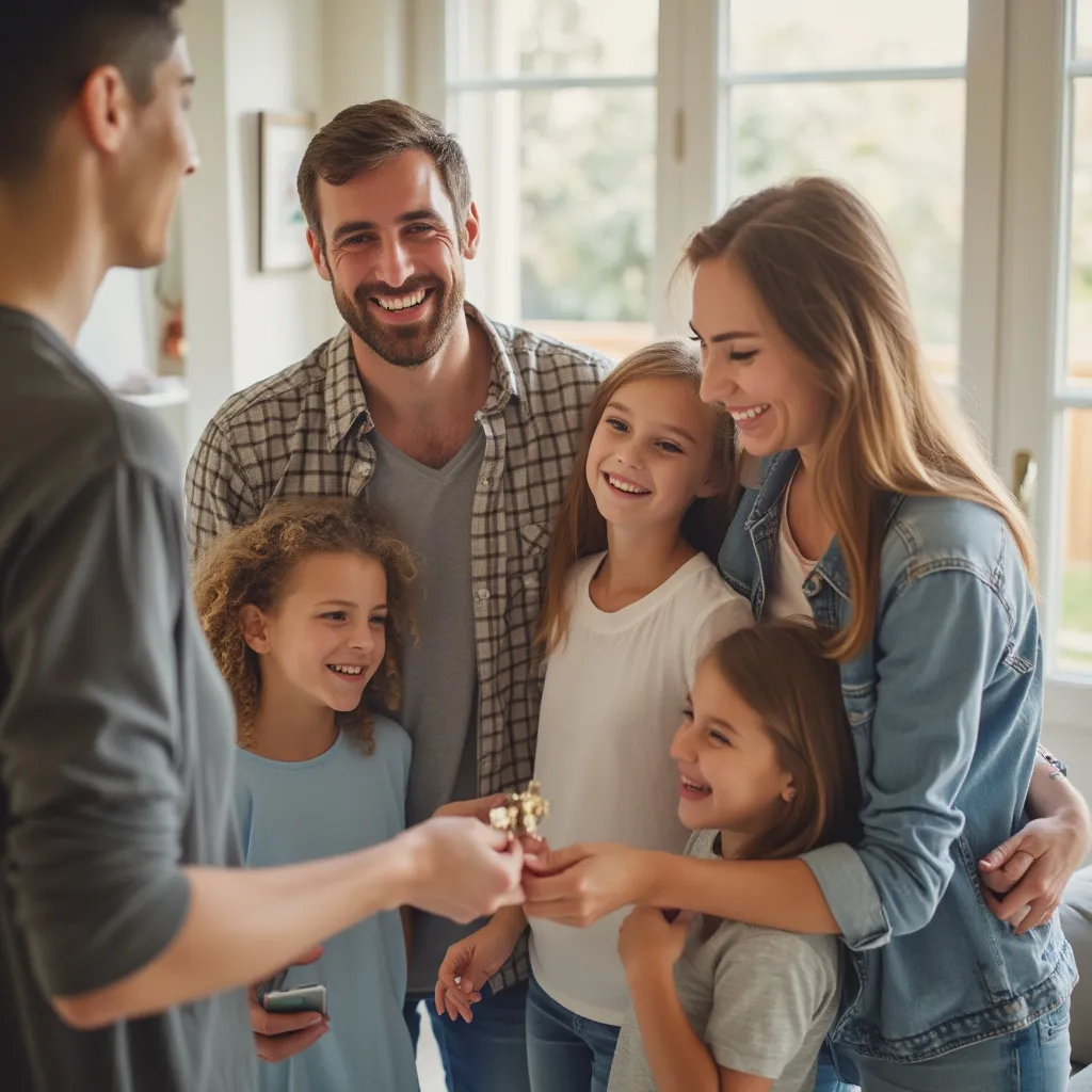 Famille réalisant l'achat de leur première maison
